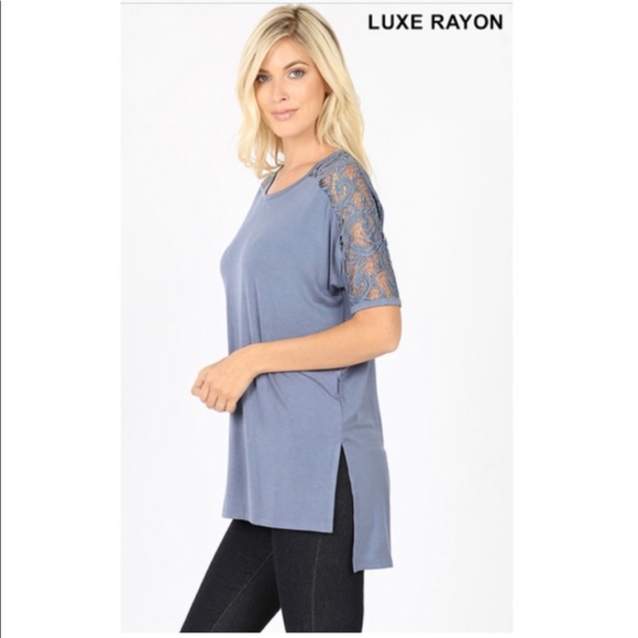 Tops - Blue Lace Sleeve Chic Top ~ see details⬇️
